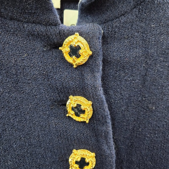 VINTAGE‎ St John Women Jacket 8 Blue Button Up Marie Gray 3/4 Sleeve Collar - Picture 10 of 11